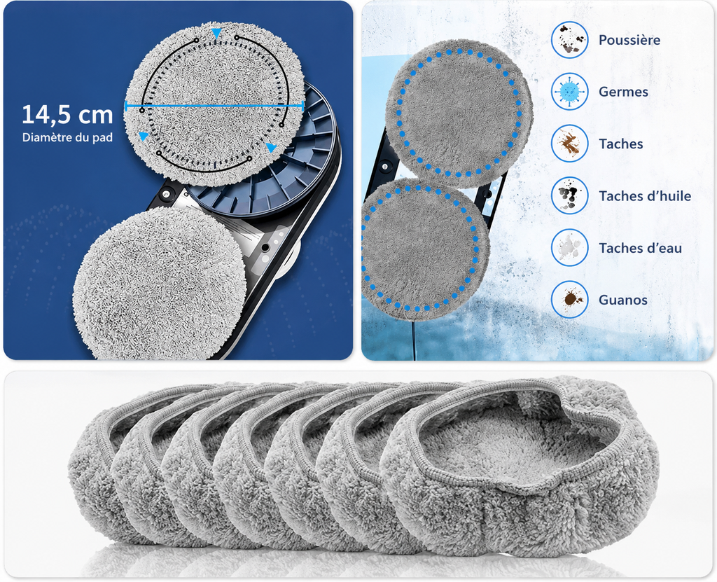 Pads Microfibres Ultra-Absorbants pour Robot Lave-Vitres
