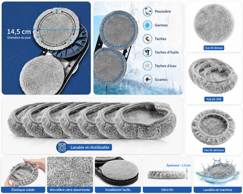 Pads Microfibres Ultra-Absorbants pour Robot Lave-Vitres